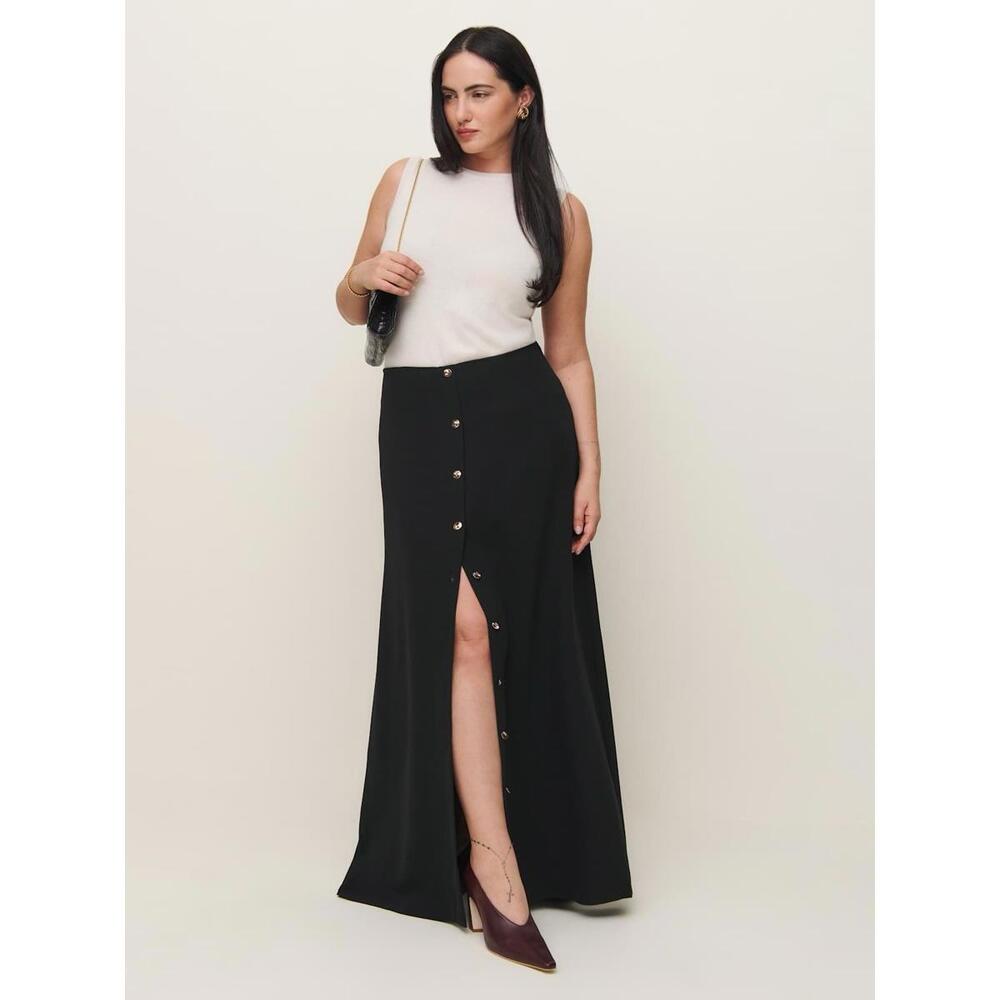 Reformation Andi Maxi Button Front Classic Black‎ Skirt Women’s Size 14